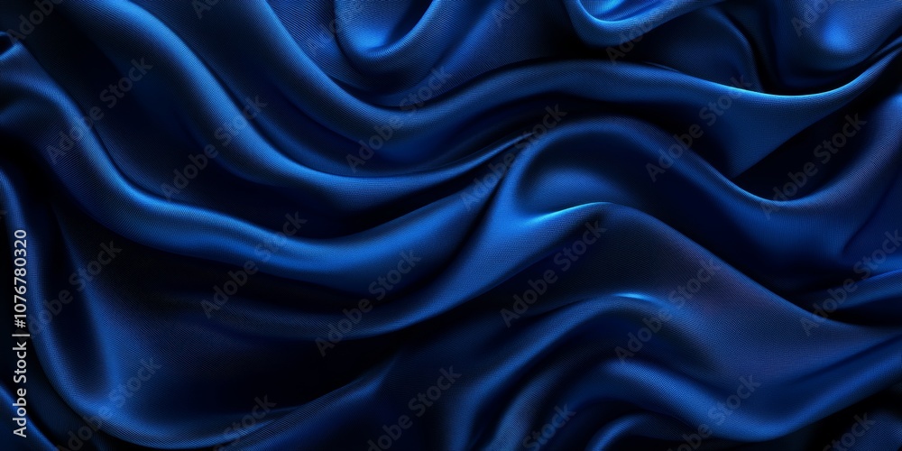 Fototapeta premium Luxurious blue satin fabric with rich folds, creating a soft and flowing texture. Elegant and vibrant material ideal for backgrounds, banners, or fashion-themed projects.
