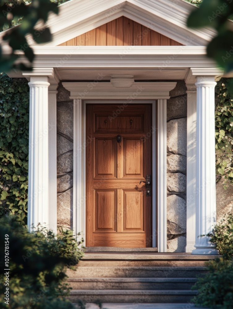 Serene Entrance of a Classic Two-Story House