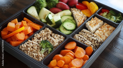 Healthy Meal Prep Box with Fresh Vegetables and Proteins photo