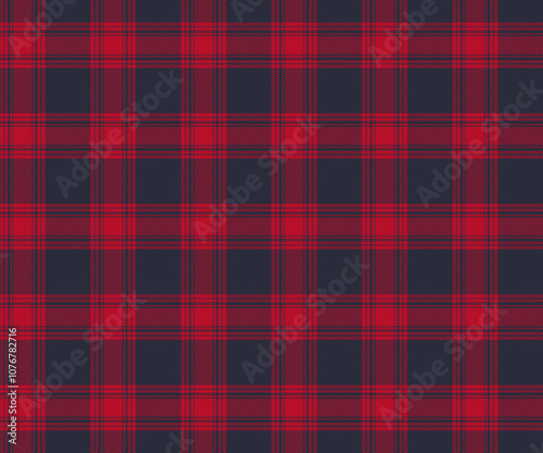 Plaid fabric pattern, navy blue, red, seamless for textile and design clothes skirt pants apron tablecloth blanket or decoration. Vector illustration.