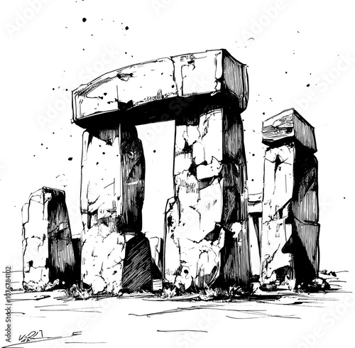 Hand-drawn illustration of ancient stone monument.