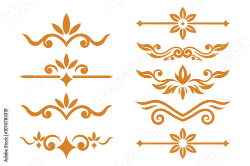 Elegant Golden Divider Ornaments Vector Illustration Set.