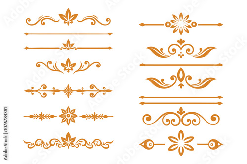 Elegant Golden Divider Ornaments Vector Illustration Set.