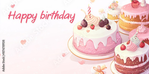 Birthday Cake Vector Background Design with Happy Birthday Greeting and Fun Cake Decorations for Kids' Party. Vector Illustration