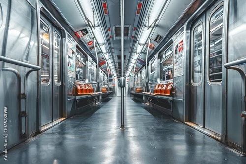 Wallpaper Mural Empty Subway Car Interior with Doors Open and Seats Folded Torontodigital.ca