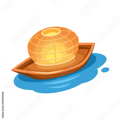 Lampion Boat Floating in Water Symbol for Ghost Festival Illustration Vector