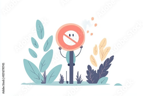 Cute Cartoon Character Holding No Smoking Sign