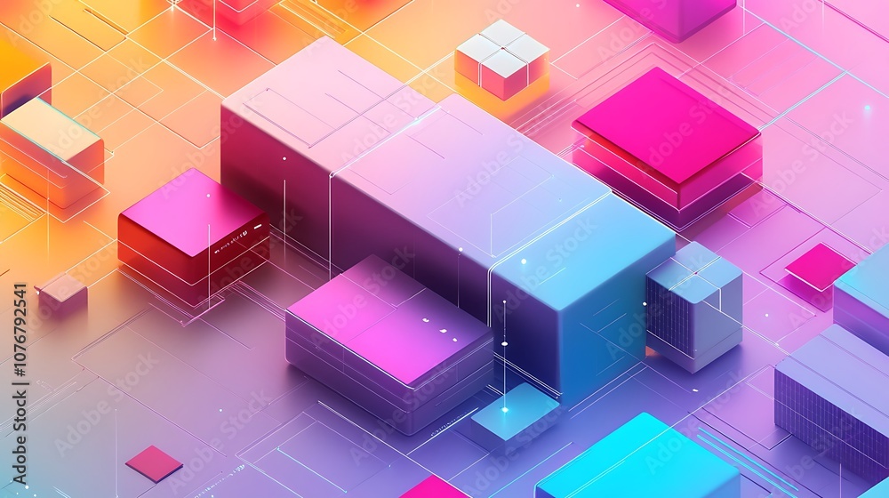Obraz premium Dynamic wireframe design with geometric grids and colorful gradients, giving a modern and digital feel to the composition