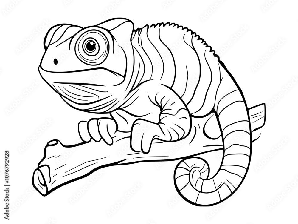 Fototapeta premium Cartoon chameleon on a branch.