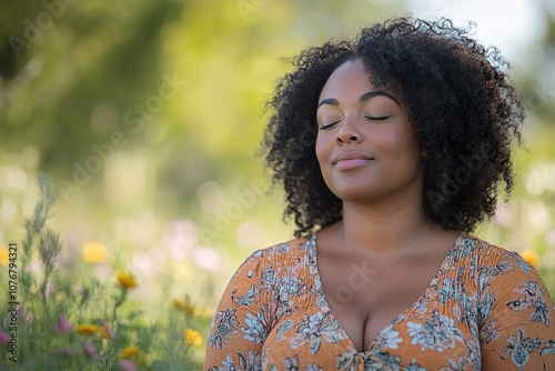 Calm and Content Woman Connecting with Nature