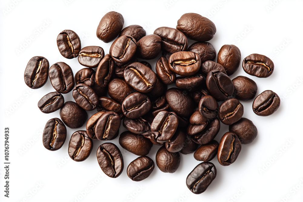 Obraz premium Roasted aromatic coffee beans isolated on the white background. Top view.