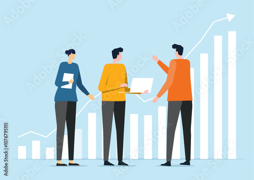 flat vector illustration group business people team meeting working with finance charts. business financial investment concept
