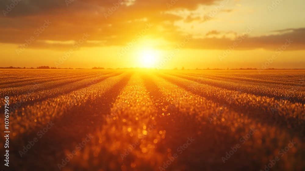 Solar panel farm stretching into the horizon at dawn, warm sunlight glinting off the reflective surfaces, rural fields bathed in golden light, photorealistic style, sharp focus, Solar panel farm stretching into the horizon at dawn, warm sunlight glinting off the reflective surfaces, rural fields bathed in golden light, photorealistic style, sharp focus,