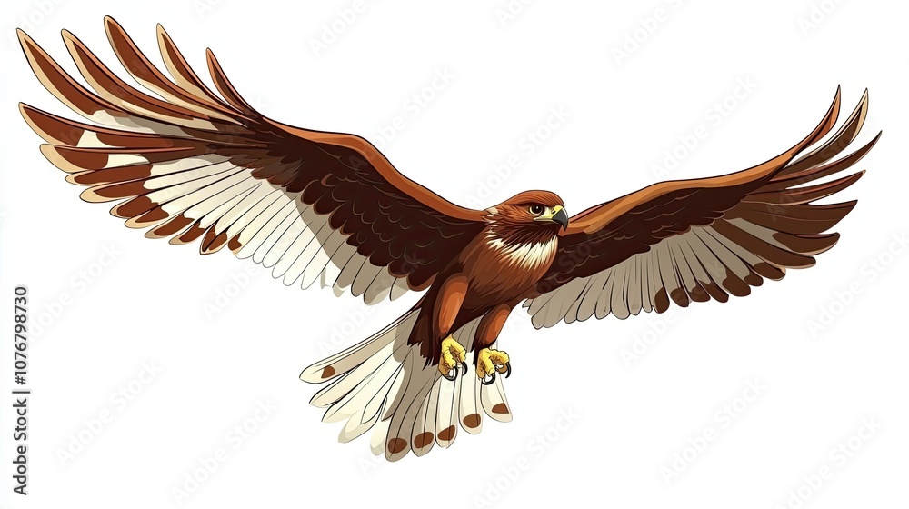 Obraz premium Brown Hawk with Spread Wings in Flight