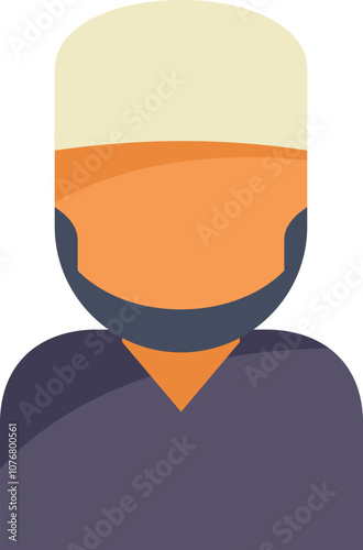 Flat vector icon of a muslim man wearing a taqiyah islamic skullcap