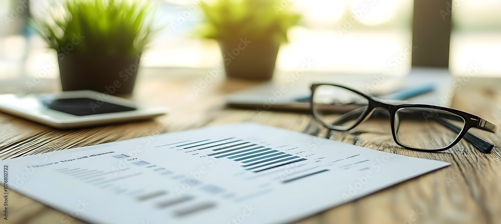 Obraz premium A financial report with graphs and charts on a desk, with empty space for text