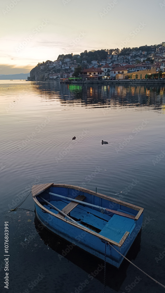 sunset at the port of Ohrid Macedonia