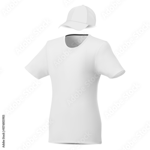 Tennis sport uniform illustration. Short sleeve shirt, fashion sportswear outfit. Sport cap template. Activity apparel, fitness t-shirt collection, elastic and comfort top for baseball or polo