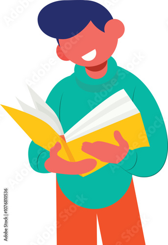 Boy Holding Book, student flat vector illustration. Young boys holding book and reading, Modern Design Illustration, trends illustration.