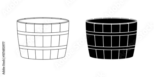 outline silhouette wooden tub icon set isolated on white background