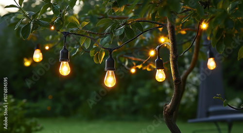 Uma série de luzes de fada penduradas em um galho de árvore, criando um ambiente aconchegante e aconchegante photo