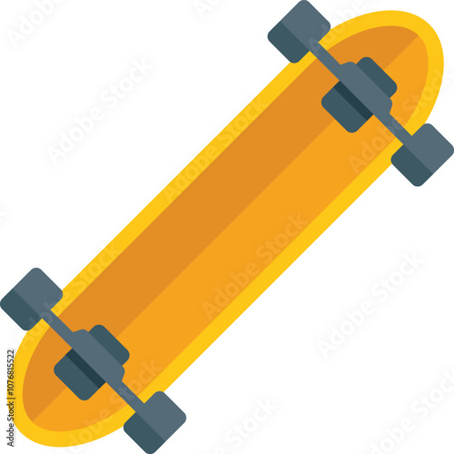 Modern yellow longboard skateboard deck enjoying fun activities, isolated on white background