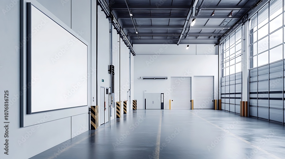 Fototapeta premium Wide blank billboard mockup mounted on a warehouse wall
