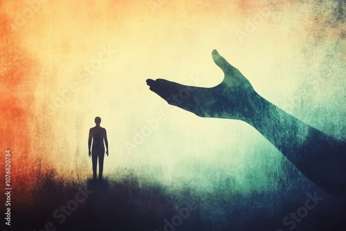 A man is standing in front of a hand photo