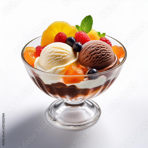 dessert, crême, aliment, glace, fruit, fraise, bonbon, crème glacée, en verre, froid, crème glacée, crème glacée, chocolat, bloqué par les glaces, sundae, blanc, délicieux, rouge, coupe, balles, vanil photo