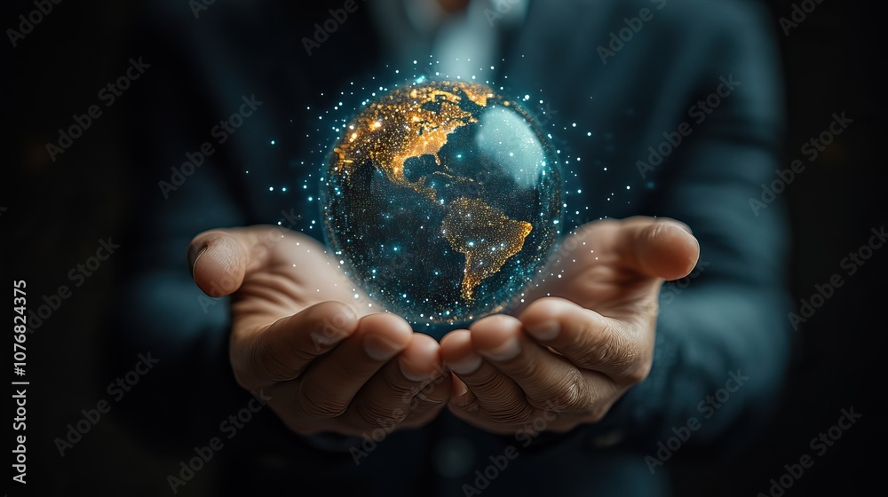 A businessman holding an icon of carbon emission reduction, representing sustainable business practices and environmental responsibility A businessman holding an icon of carbon emission reduction, representing sustainable business practices and environmental responsibility