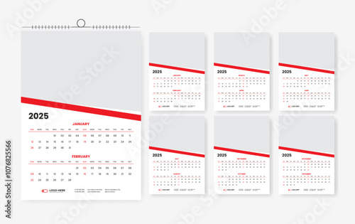 2025 Wall calendar design template, six-page 2024 modern calendar design