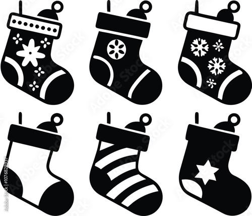 collection of christmas stocking silhouette, Christmas stocking vector, stocking silhouette , stocking icon