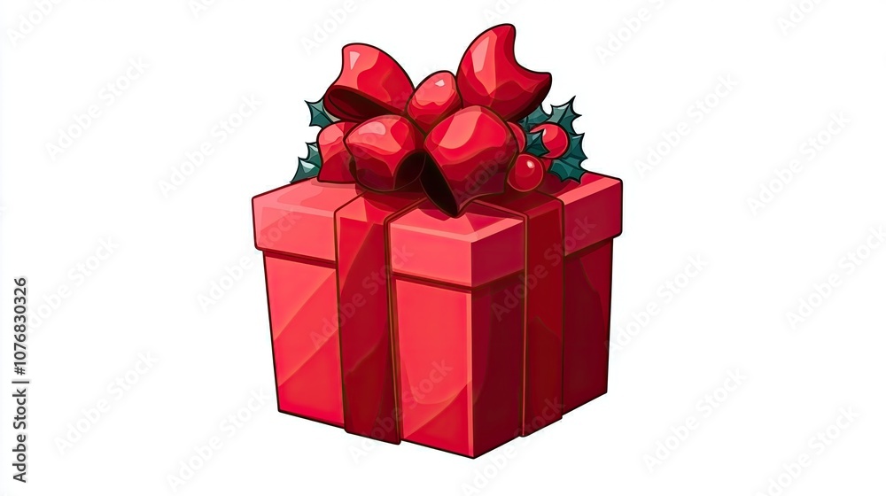 Obraz premium Bright red gift box adorned with a bow, perfect for festive celebrations and holidays, isolated on white background