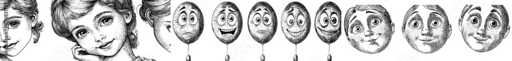 Obraz premium Manga expression. Anime girl facial expressions in Japanese style. Illustration illustration manga girl, cute expression.