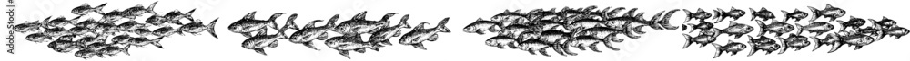 Black silhouette flock of fish. Logo template element. Black silhouette flock of fish. Logo template element.