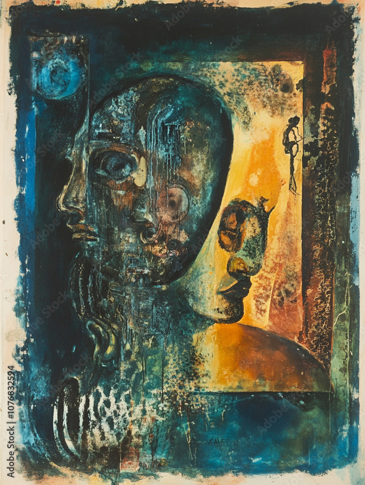 Fototapeta premium A Painting, Abstract art, Mind, Human face.