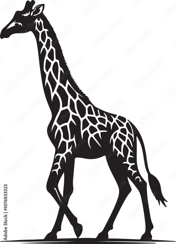 Naklejka premium Giraffe Silhouette Vector Art on White Background - Elegant Safari Animal Icon Design