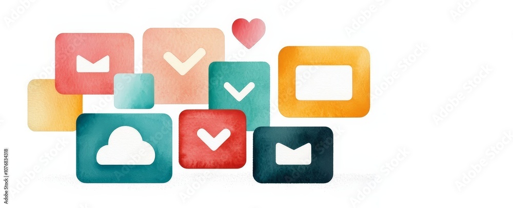 A colorful arrangement of icons representing communication, including messages and notifications, symbolizing connection and interaction. A colorful arrangement of icons representing communication, including messages and notifications, symbolizing connection and interaction.