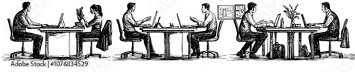 An illustration of women and men sexually harassing each other at work. Abuse, bad behavior, and unwanted advances at work. Flat modern illustrations isolated on white.
