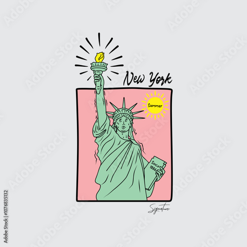 liberty graphic vector art design of new york city suitable use for print on tees