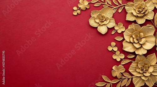 Lavish Thai Paisley Floral Pattern on Vibrant Red Background