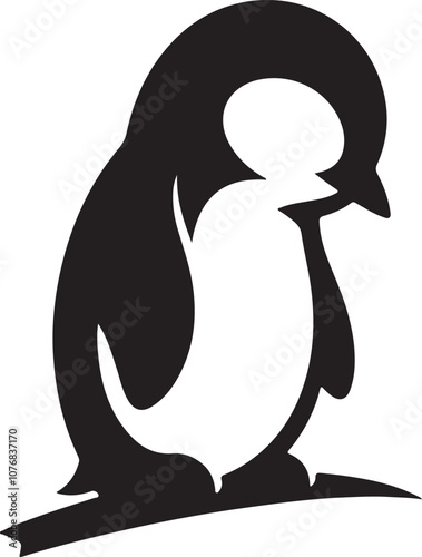 Penguin Silhouette Vector Art on White Background - Charming Arctic Bird Icon Design

