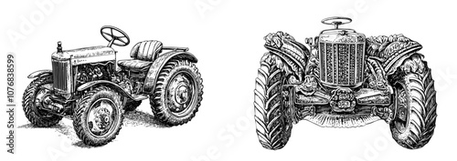 Graphite drawing of a farm tractor.