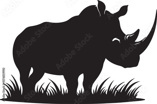 Rhinoceros Silhouette Vector Art on White Background - Mighty Wildlife Animal Icon Design

