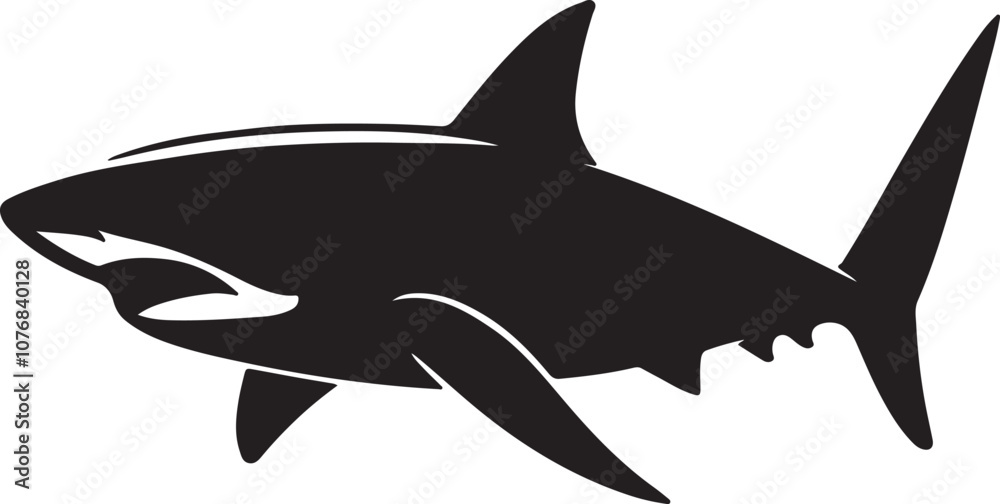 Shark Silhouette Vector Art on White Background - Powerful Ocean Predator Icon Design
Shark Silhouette Vector Art on White Background - Powerful Ocean Predator Icon Design