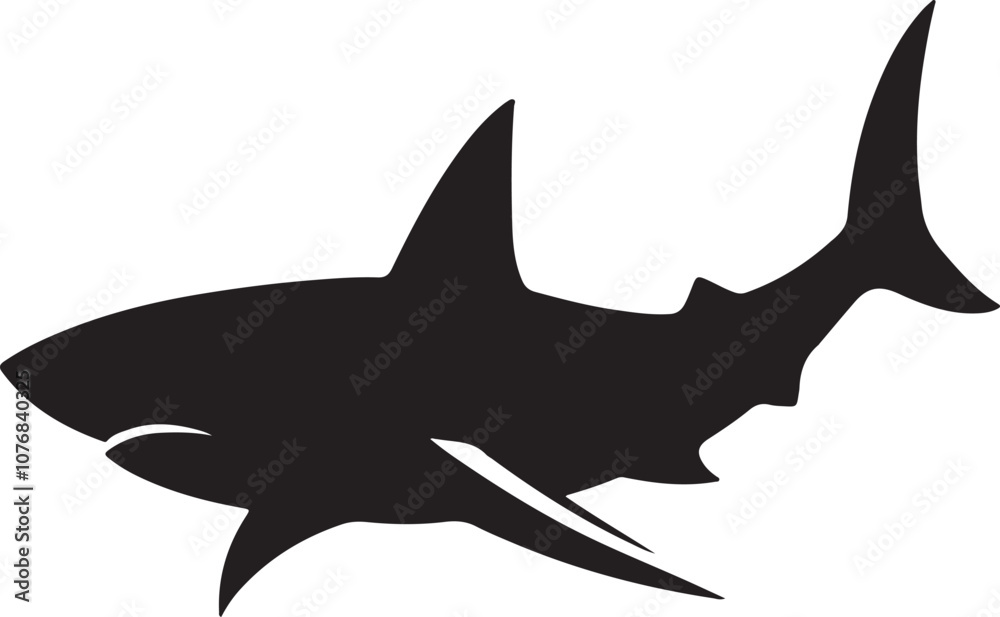 Fototapeta premium Shark Silhouette Vector Art on White Background - Powerful Ocean Predator Icon Design