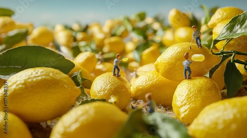 Creative lemon-themed miniature world photo