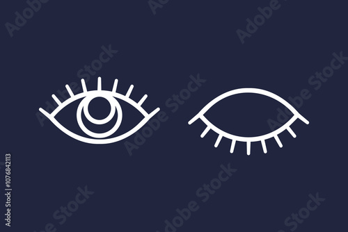 Winking eye, simple line art vector illustration.