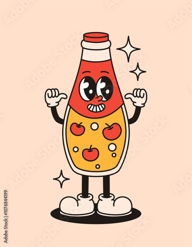 Groovy retro character cherry lemonade. Flat vector illustration.