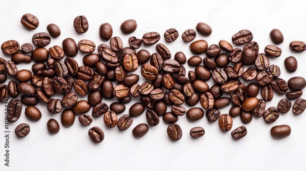 Obraz premium Fresh Roasted Espresso Coffee Beans on White Background